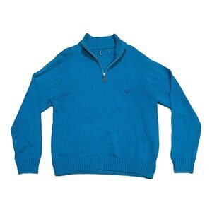 Vintage Ralph Lauren Chaps Men's Turquoise Blue Quarter-Zip Pullover Sweater L